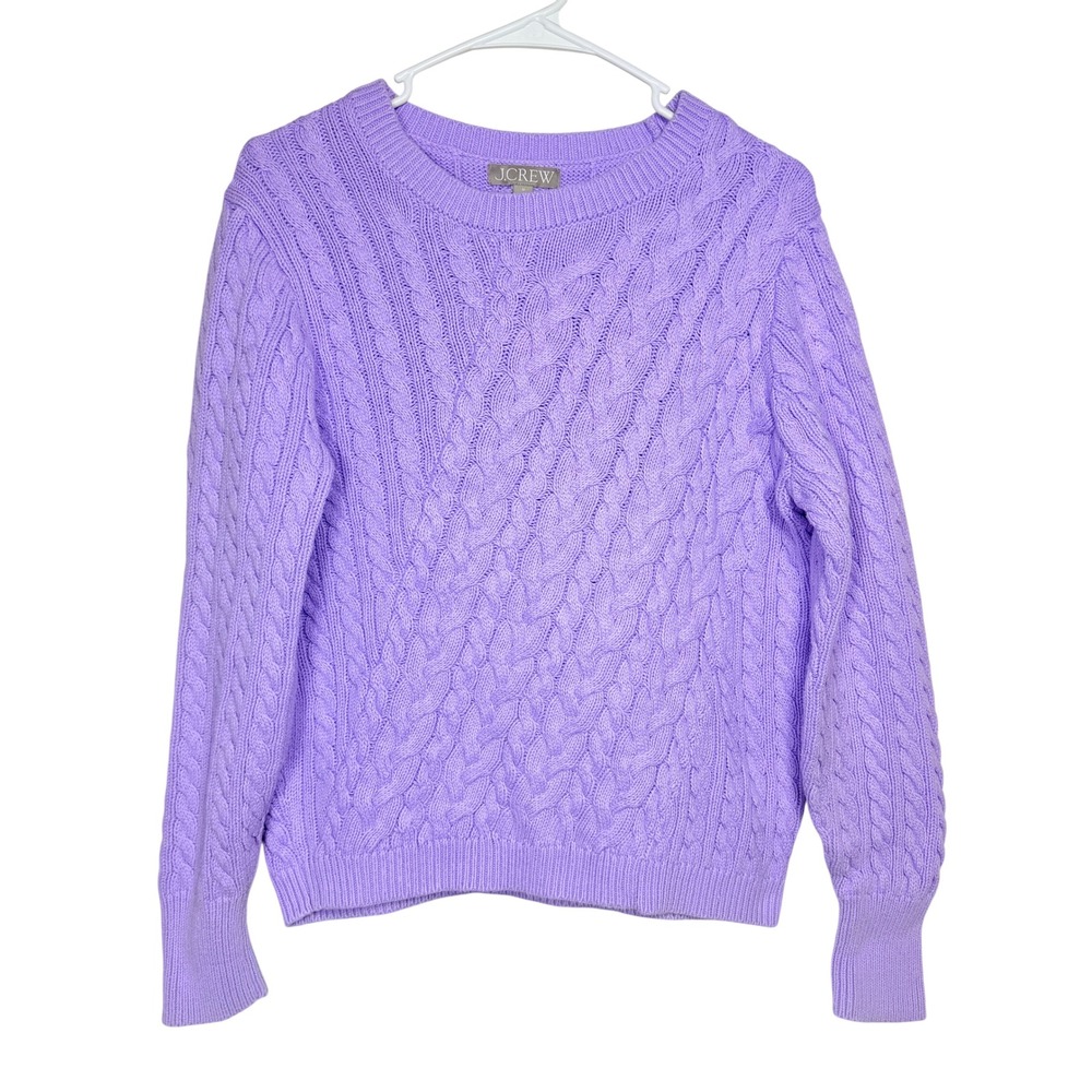 J.Crew Womens Sweater M Purple Cable Knit Cotton Crewneck Preppy Old Money